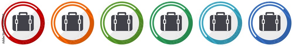 Poster Bag icon set, flat design vector illustration in 6 colors options for webdesign and mobile applications