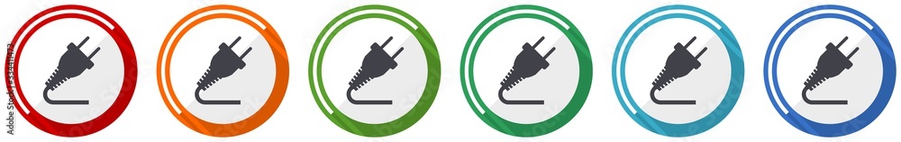 Leinwandbilder plug icon set, flat design vector illustration in 6 colors options for webdesign and mobile applicat