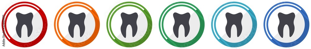 Poster Tooth icon set, flat design vector illustration in 6 colors options for webdesign and mobile applications
