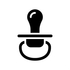 Silhouette Nipple for baby with handle. Outline icon of pacifier for infant. Black simple illustration of soother or dummy. Flat isolated vector image on white background