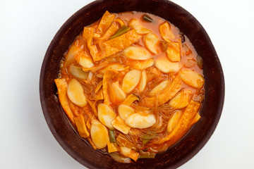 Delicious Tteokbokki on white background