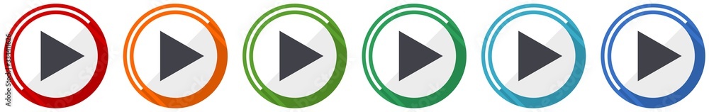 Poster play icon set, flat design vector illustration in 6 colors options for webdesign and mobile applicat