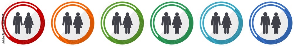 Aufkleber couple icon set, flat design vector illustration in 6 colors options for webdesign and mobile applic