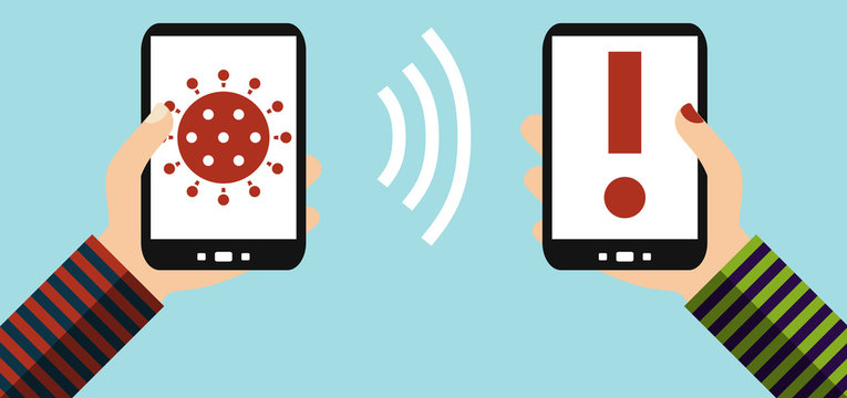Flat Design Banner: Handy-Tracking über App zur Warnung vor Coronavirus