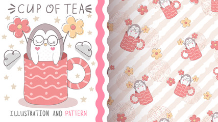 Penguin with flower - seamless pattern