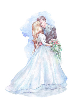married couple hugging watercolor