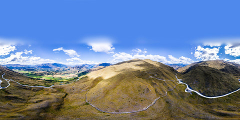 360 Panorama Skippers road cut into the rock of Skippers Canyon