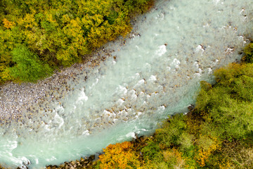 Aerial view from river in Switzerland