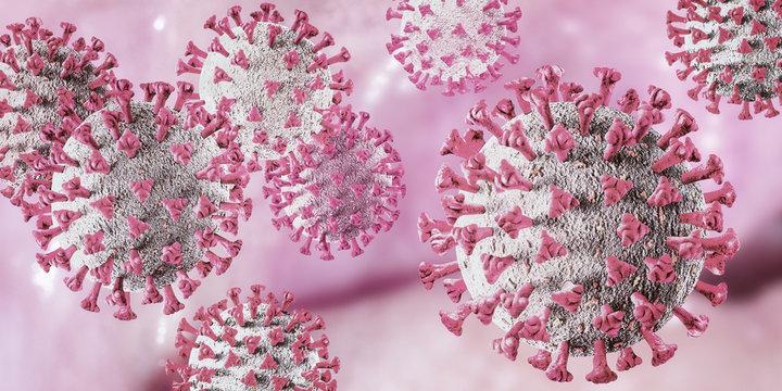 3D illustration of Corona Viruses Covid-19, Sars-CoV-2 against light background