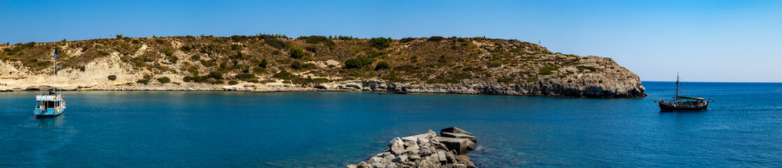 Fototapeta na wymiar view of an island in the sea rhodos greece