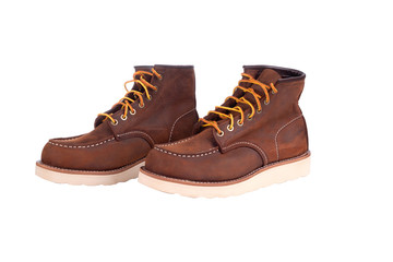 Brown boot on white background.