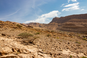 Fototapeta na wymiar Viewpoint of mountains at Wadi Bani Khalid near Bidiyya in Oman