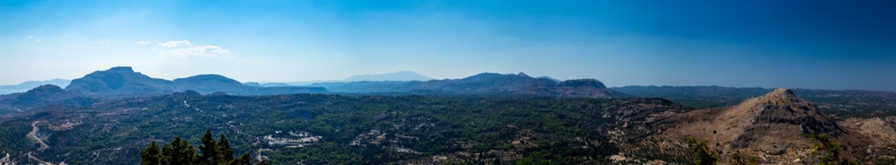 Fototapeta na wymiar panorama of mountains lindos Greece 