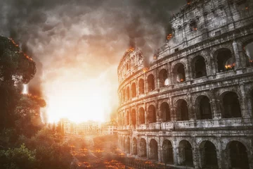 Fototapete Kolosseum The apocalypse with Rome and the Colosseum on fire