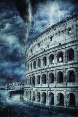 Apocalyptic scene of a tornado over the Colosseum
