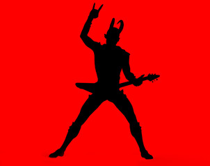 Fototapeta na wymiar Devil/Demonic Figure in Silohuete playing Guitar