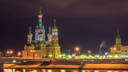 Cathedral of the Annunciation at night, Malaya Kokshaga river, Russia, Yoshkar-Ola
