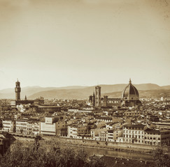 florence panorama in old sepia photograph