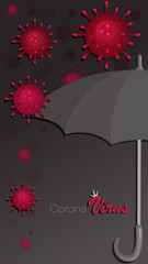 Umbrella. Viral protection. Covid-19. Coronavirus background. Protection against infectious diseases. Vector illustration for science and medical use, informing, prevention.