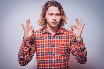 Portrait  man, eyes closed, in meditation