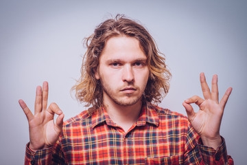 Portrait  man, eyes closed, in meditation