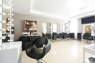 Hairdressing procedures concept. Barber workplace, free space