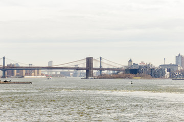 View to Manhattan and Brooklyn Bridge from Ferry