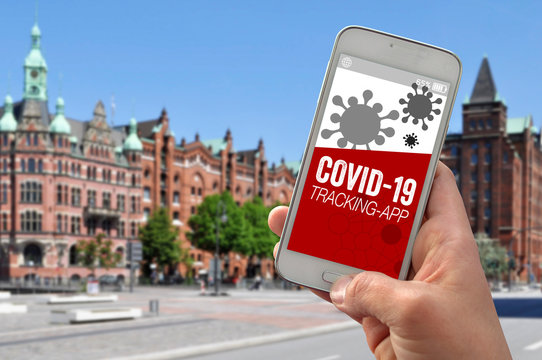 Smartphone with tracking app and covid-19 corona virus