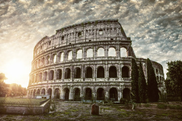 Deserted Colosseum with overgrown weeds