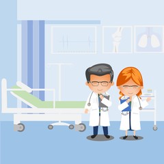 Professional doctors. Illustration of doctors with medical background. Doctor team in the hospital room. 