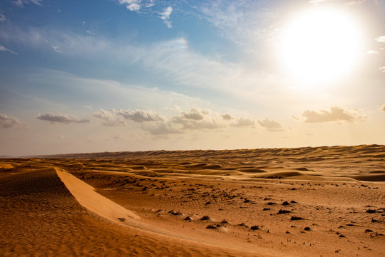 View on sand dune in Wahiba sands desert near Bidiyya in Oman