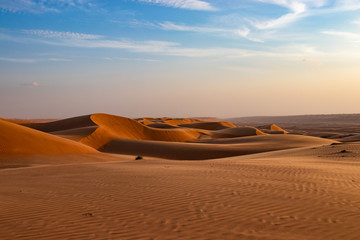 View on sand dune in Wahiba sands desert near Bidiyya in Oman