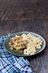 Chicken breast with pasta and peanuts sauce
