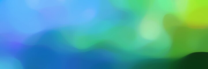 blurred bokeh horizontal banner background texture with medium turquoise, dark green and strong blue colors and free text space