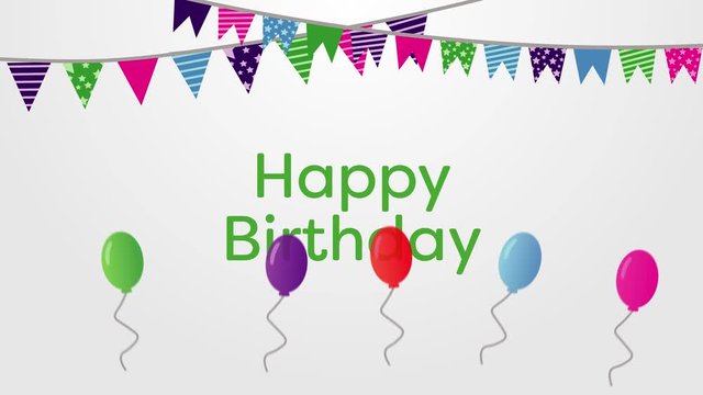 Colorful Happy Birthday Animated Motion Graphics Video with Balloons and Buntings