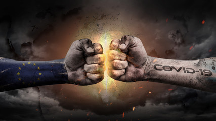 Eu vs Coronavirus. Fight against deadly virus. Battle of Eu with COVID-19.