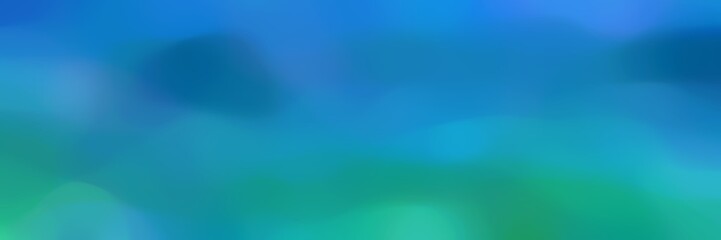 smooth iridescent horizontal header background bokeh graphic with light sea green, dark cyan and strong blue colors and space for text or image