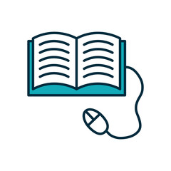 online education concept, academic book with mouse device icon, half line half color style