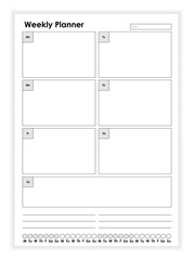 Simple black and white weekly planner paper sheet template vector flat illustration. Monochrome daily week schedule. Business calendar start from monday. Empty board with place for text