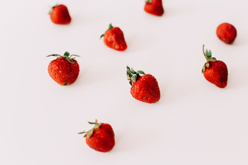 Strawberries isolated on white background. Flat lay, top view.