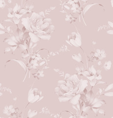 Watercolor seamless pattern with rose, tulip ,lily flowers. Watercolor decoration pattern. Perfect for wallpaper, fabric design, wrapping paper, surface textures, digital paper.