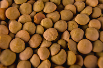 Detail of beautiful lentils with macro photography, food photography