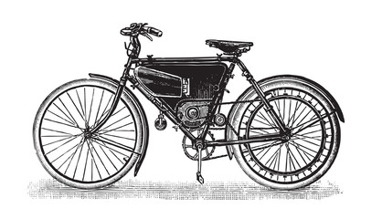 Fototapeta na wymiar Old motorcycle / vintage illustration from Brockhaus Konversations-Lexikon 1908