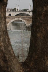 Milvio bridge. Ancient Roman bridge over the Tiber river in Rome.