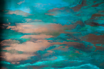 Fototapeta na wymiar Abstract background, wall in interior. Sky color. Colorful with blue and yellow. Clouds.
