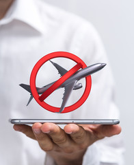 travel with plane prohibited warning sign .