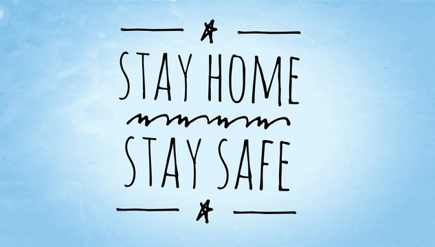 Stay home stay safe text words written in blue paper background texture, precautions for corona virus infection, the pandemic Alert of covid19, lockdown for home isolation 