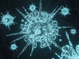 Corona Virus 2019 concept resposible for asian flu outbreak, Corona Virus  influenza as dangerous flu strain cases as a pandemic. Microscope virus close up 3D rendering.