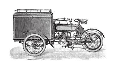Fototapeta na wymiar Old motor tricycle / vintage illustration from Brockhaus Konversations-Lexikon 1908