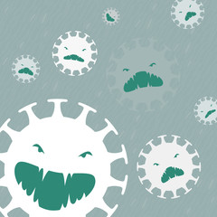 Face of Pandemic, Coronavirus, Covid-19. Image virus icon. Toothy aggressive evil virus, background
